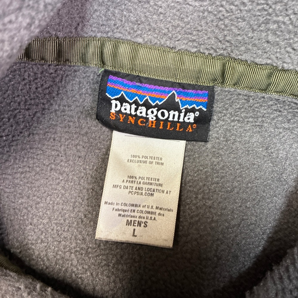 Patagonia Synchilla Fleece Pullover Mens L Gray Green Snap-T Gorpcore Stain - Picture 4 of 9